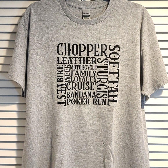 Motorcycle Chopper Bike T-SHIRT NWT Black letters Gray shirt S to XL - Picture 1 of 3